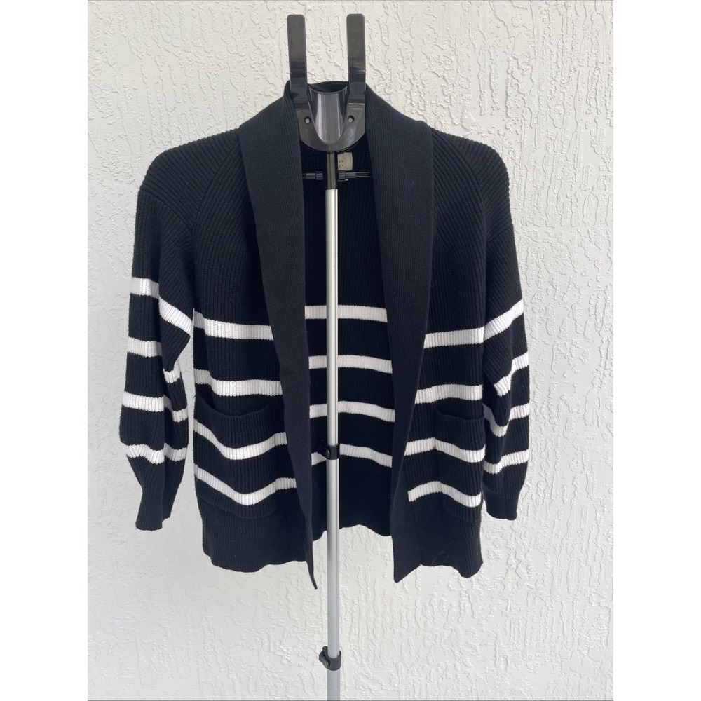 Y2K Black With White Stripes Sweater Size S‎ Cuffed Long Sleeves